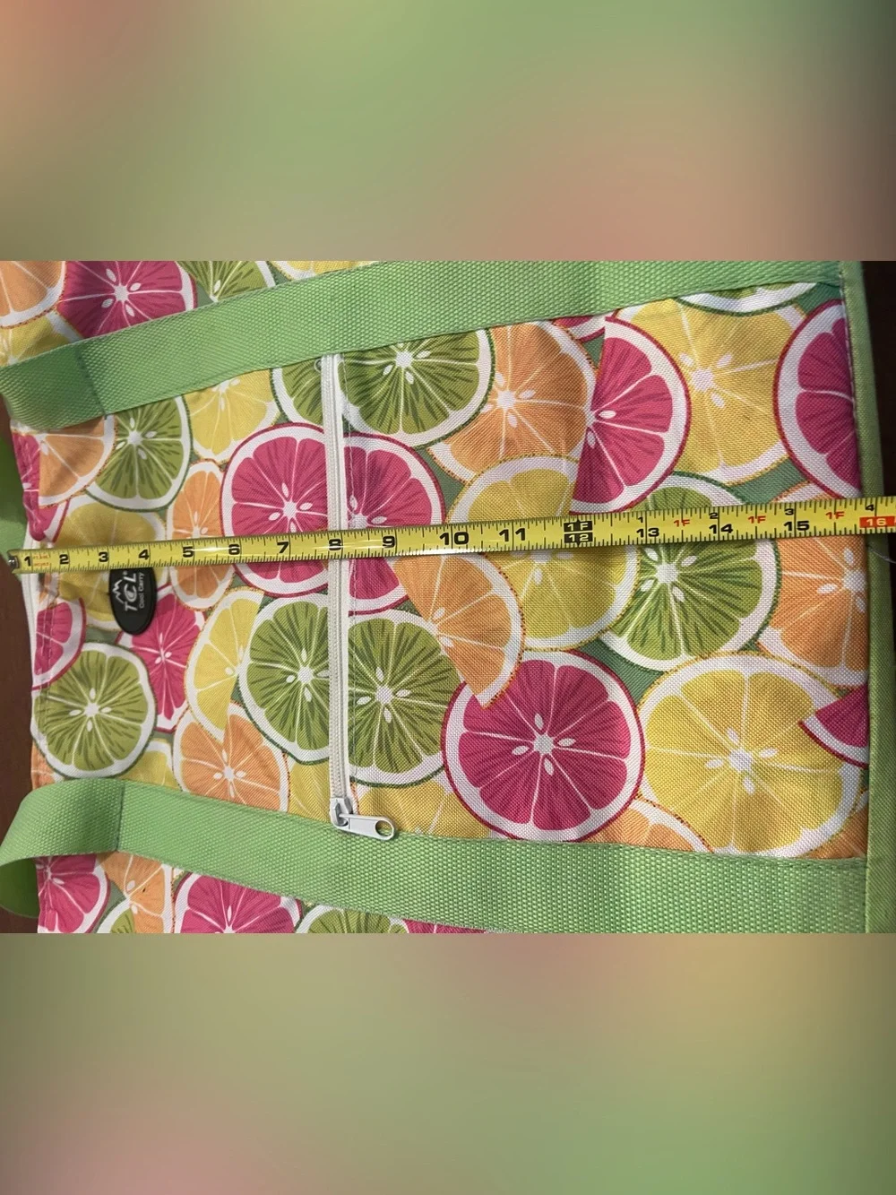 Green Citrus Print Tote Bag - TCL insulated dual compartment cooler bag